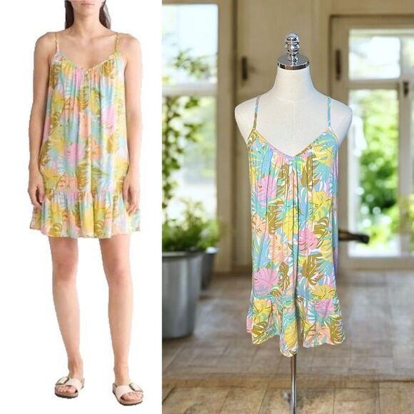 Billabong Women’s Sunny Daze Mini Dress Pink/Peach Floral Dress Size M - Picture 1 of 12